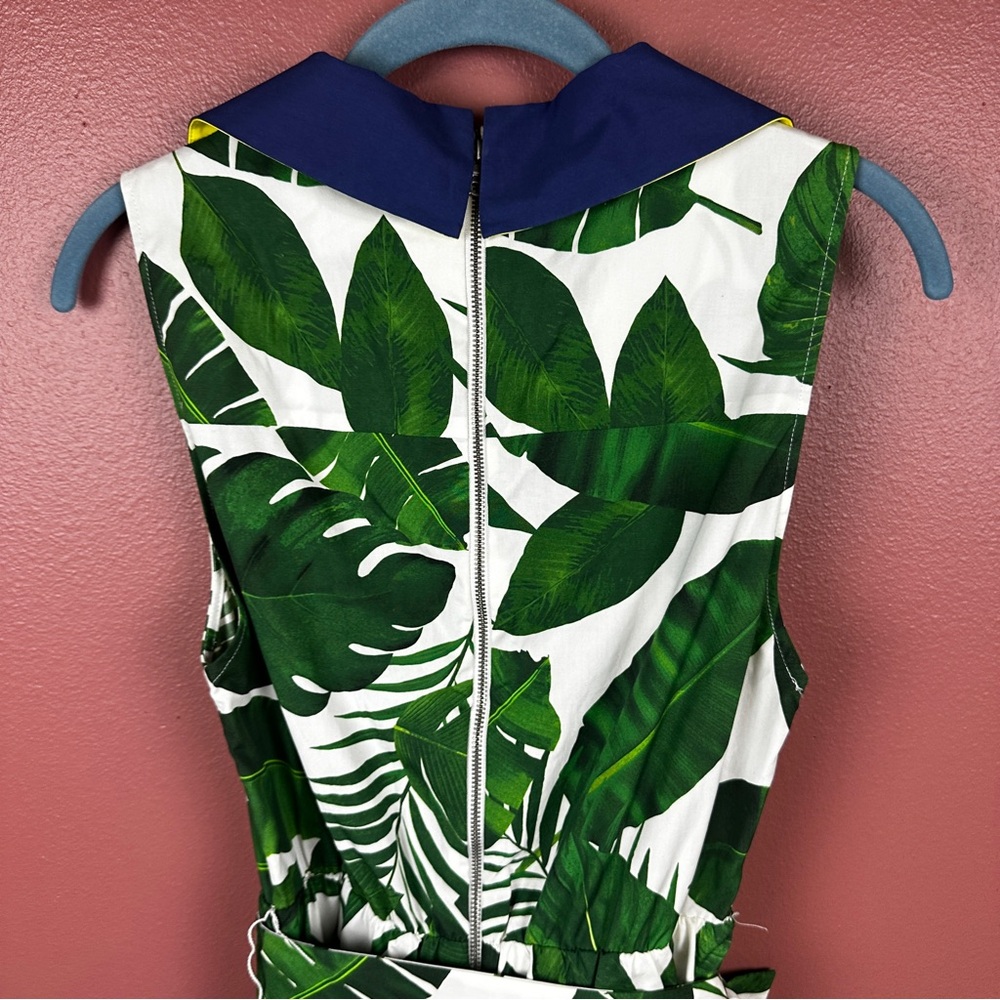 Alice + Olivia Margot Leaf Print Cotton Poplin Midi Dress size 2 - Picture 6 of 7